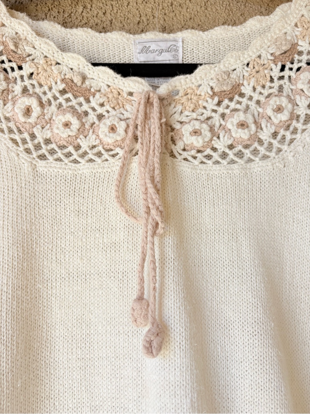Vintage Margules Crochet Collar Sweater Tunic • Boho Romantic Fringe
